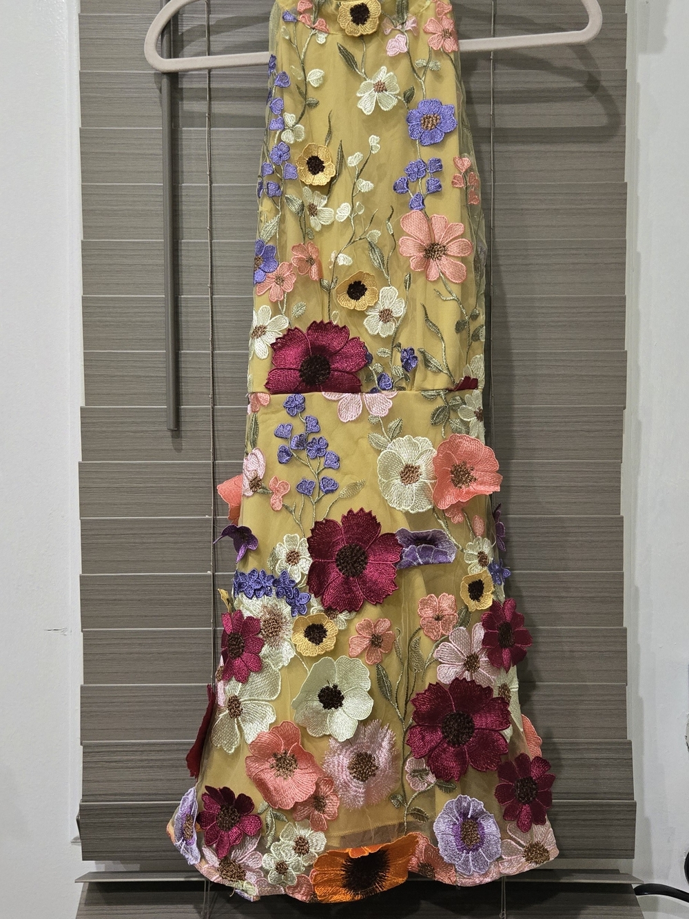 Yellow Floral Embroidered Maxi Dress